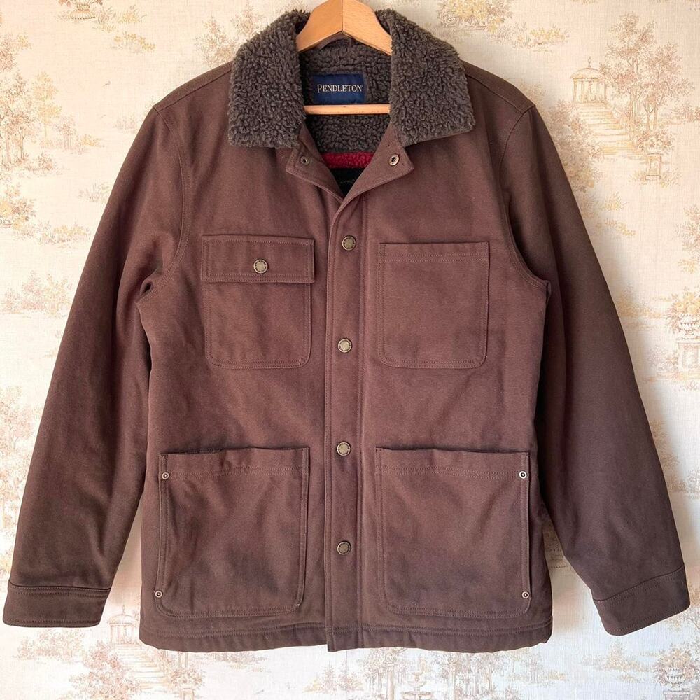 NWOT Pendleton Sherpa Lined Canvas Chore Coat | Brown Workwear Jacket | Medium